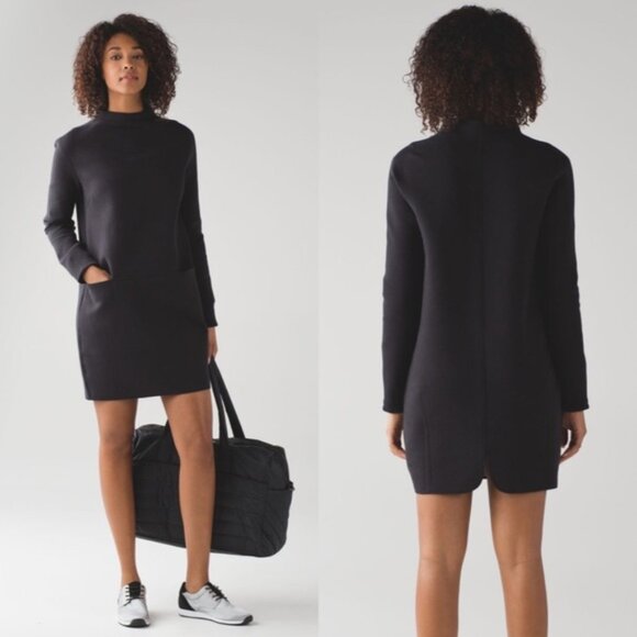 Lululemon Black City Bound Sweatshirt Dress ~Size 4 ~ Pockets ~ $128 - Picture 1 of 7